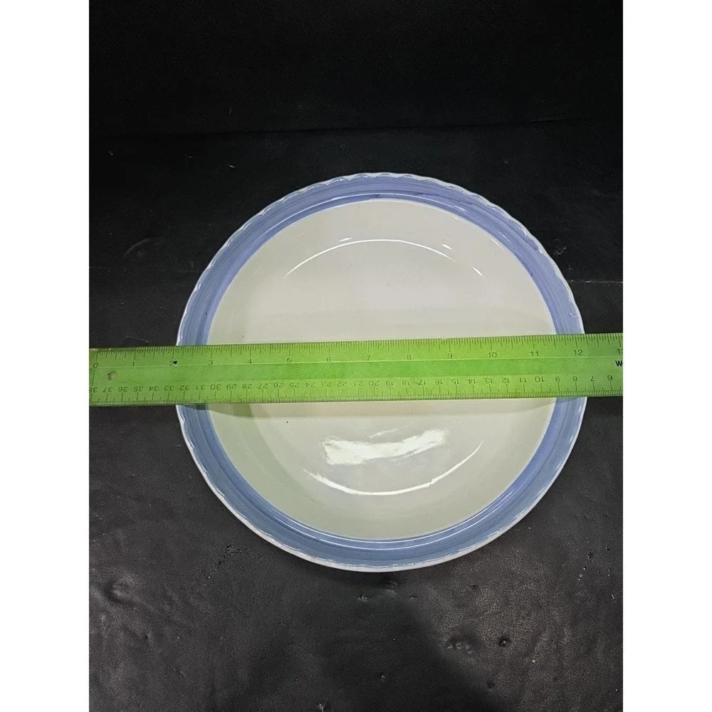 Blue‎ Round Ribbed Ceramic Quiche Pie Baking Dish, Vintage Ovenware, Bakeware